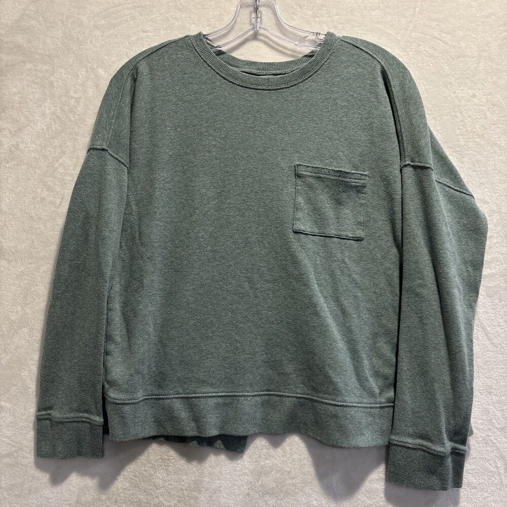 Pact Sweater Lightweight Organic Cotton Women’s XS Split Back Top Green Cozy